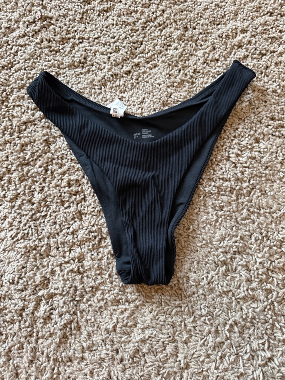 aerie Black Ribbed High-Cut cheekiest Bikini Bottom